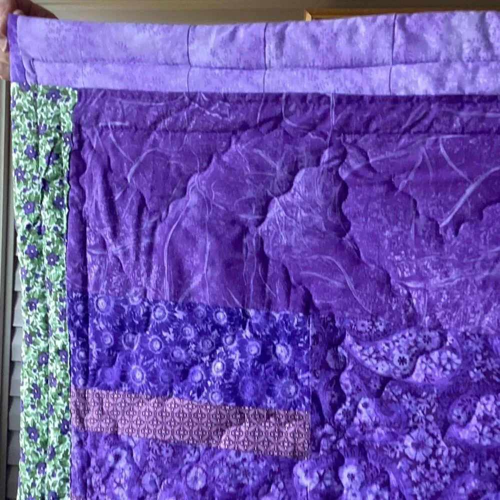 NWT Hand Crafted Greens and Purples Quilt